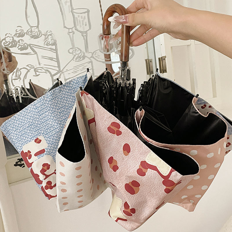 Puzzle‑oblik sklopivi kišobran s kukom, za sunce i kišu (UPF 30+, tkanina 190T, vlaknaste rebra, željezna šipka, ručno otvaranje/zatvaranje)