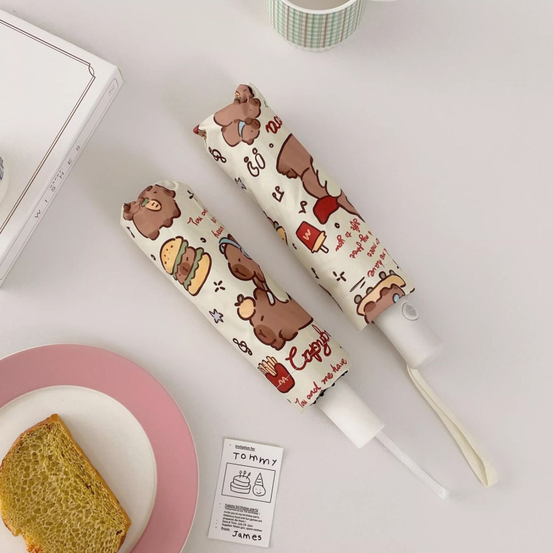 Kišobran s motívom kapibare – automatsko otvaranje, 8 vlaknastih rebara, 190T najlon, UPF > 50