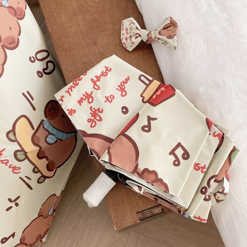 Kišobran s motívom kapibare – automatsko otvaranje, 8 vlaknastih rebara, 190T najlon, UPF > 50