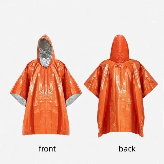 Poncho din folie de aluminiu pentru camping în aer liber — impermeabil, țesătură 0.02–0.024 mm, pentru un adult