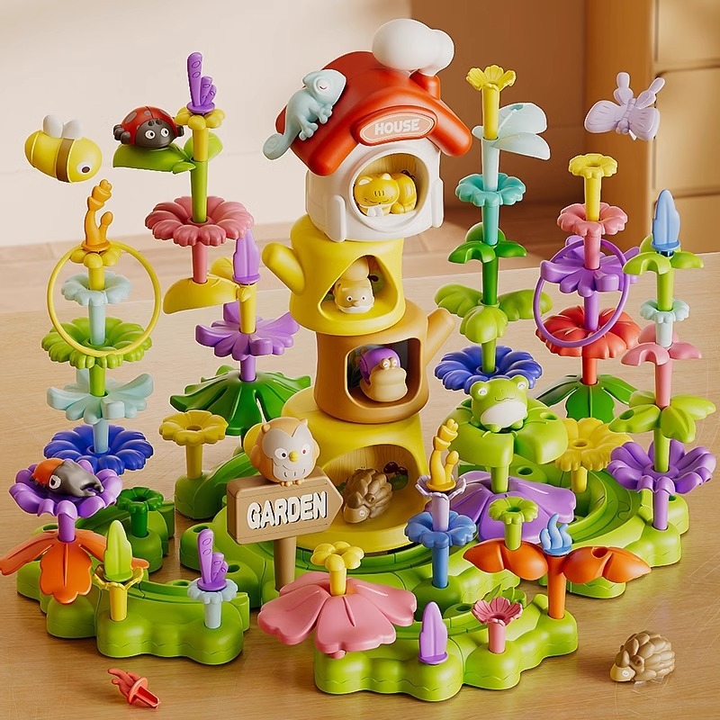 3D puzzle za djecu — DIY vrtni tematski plastični blok set, kutija za pohranu, uzrast 4–6 godina