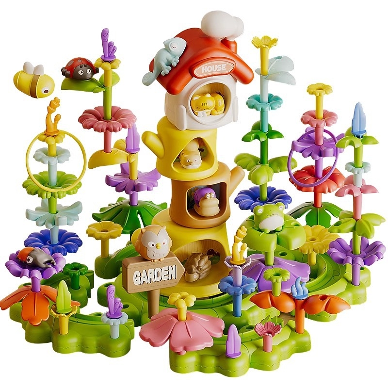 3D puzzle za djecu — DIY vrtni tematski plastični blok set, kutija za pohranu, uzrast 4–6 godina