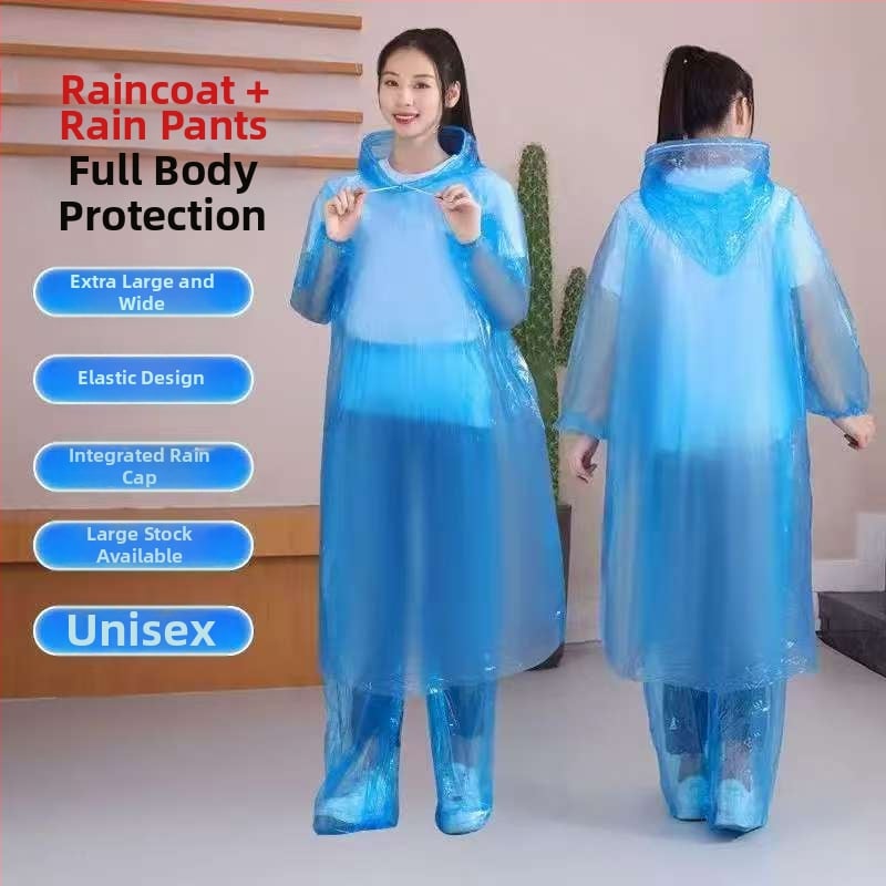 Jednorazový set dážďov pre vonkajšie aktivity, hrubý materiál, rafting a cestovanie, dospelý, unisex, s ochranou nôh a elastickým dizajnom