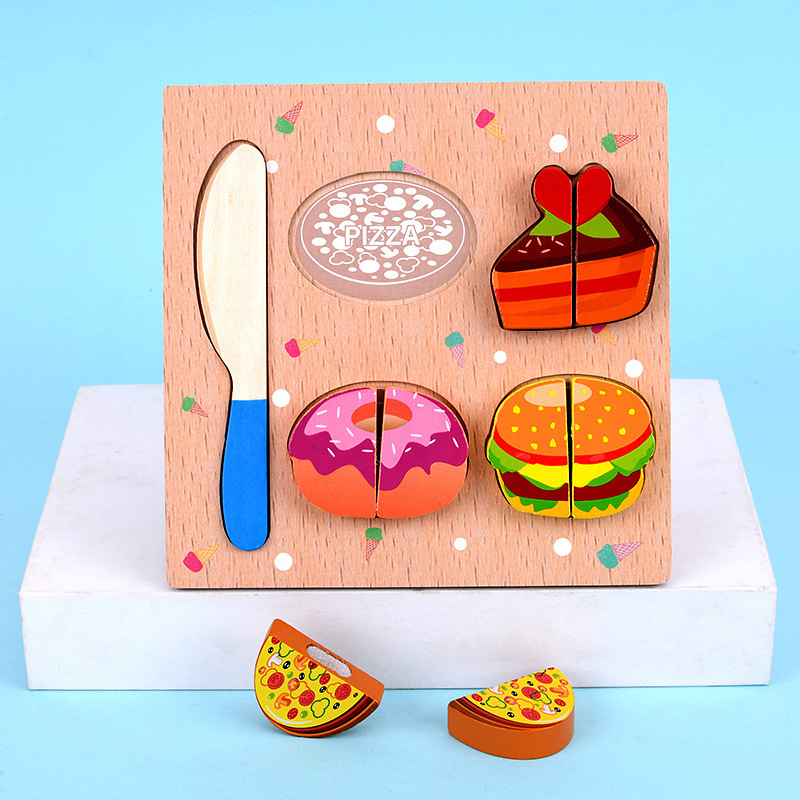Fából készült 3D puzzle játék kicsiknek: gyümölcsök, zöldségek és állatok kötélre fűzve; korai oktatás, interaktív játék; logó testreszabás.