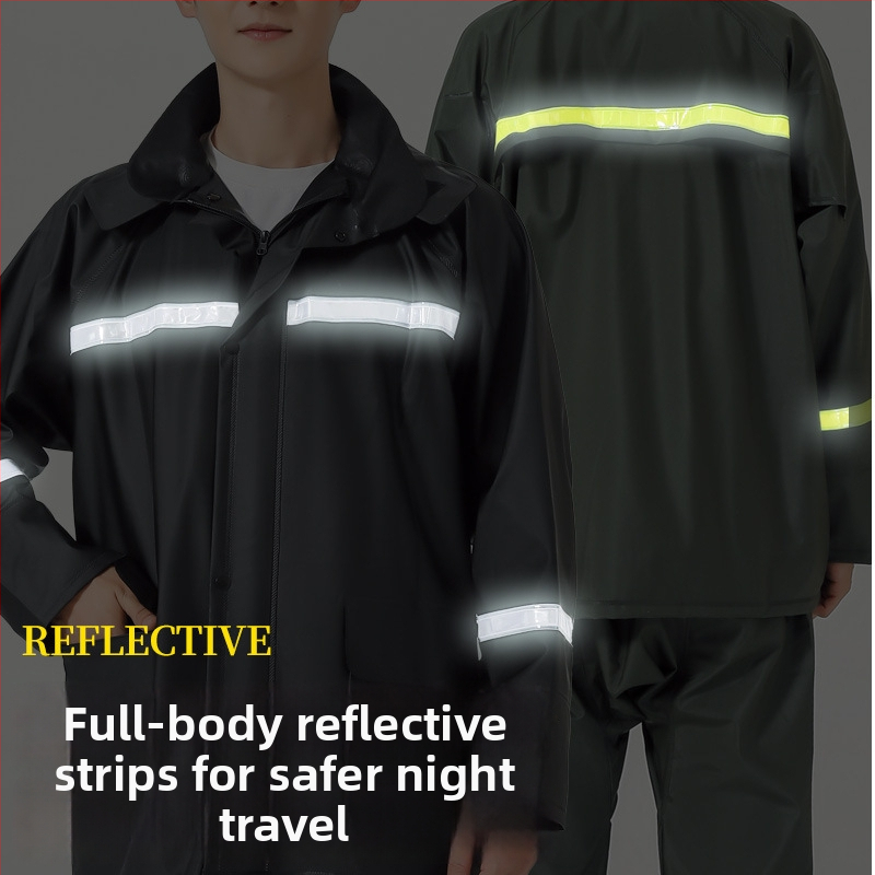 Разделен комплект дъждобран и панталони за възрастни, пълна защита срещу буря за мотоциклет и доставка с електрически велосипед, отражателен трикотаж PVC плат 36S с PVC покритие