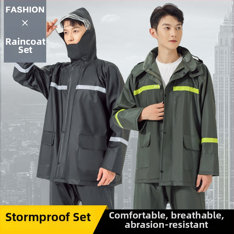 Разделен комплект дъждобран и панталони за възрастни, пълна защита срещу буря за мотоциклет и доставка с електрически велосипед, отражателен трикотаж PVC плат 36S с PVC покритие