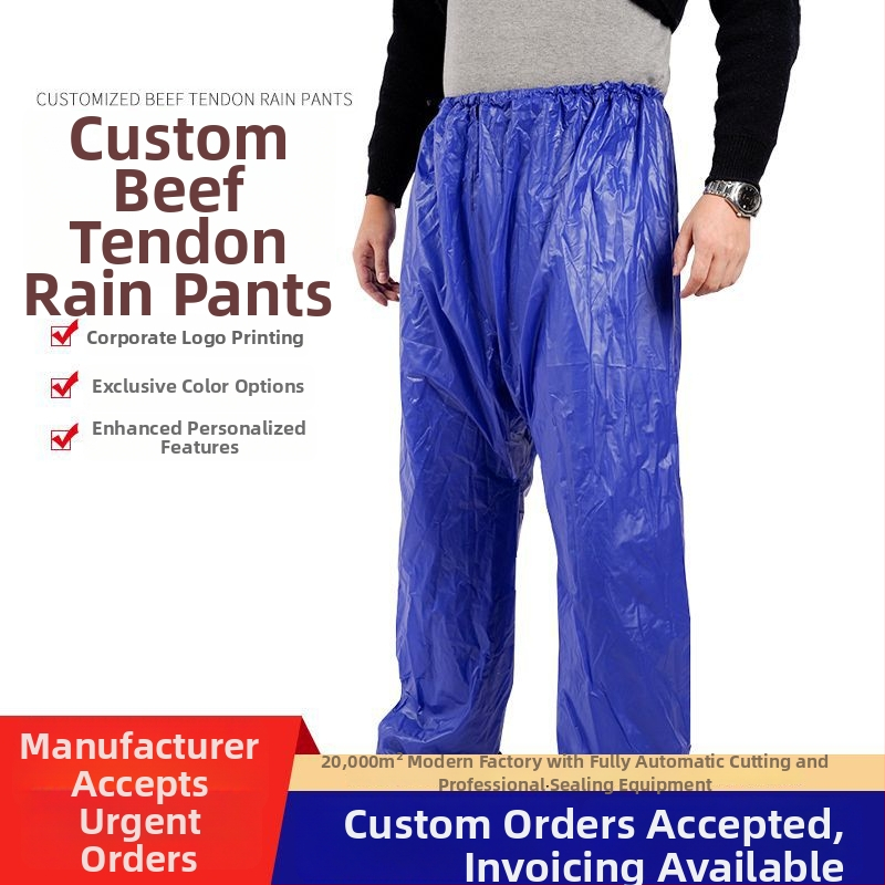 Dospelé nohavice na dážď PVC beef-tendon, hrubá látka, prispôsobenie s logom, vhodné na turistiku v daždi