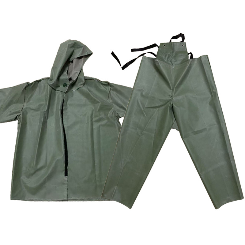 Bányászati munkavédelmi esőkabát PVC-vel PU ragasztóréteggel, vastag gumiszövet, sav-bázis ellenálló, osztott típus