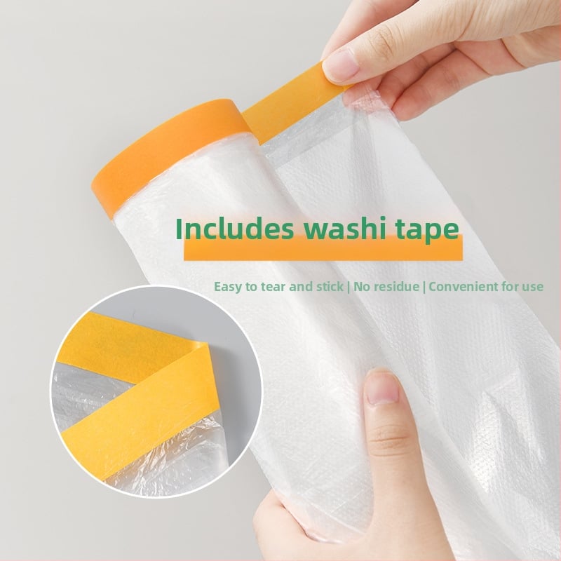 Festékvédő fólia papír alapú PE filmmel maszkoláshoz és porvédelmi célokra (Vastagság: 0.6–0.7 mm; Anyag: PE + japán papír; Ragasztó rendszer: papír alapú; Alkalmazás: autók, hajók, vonatok, kabinok, bútorok)