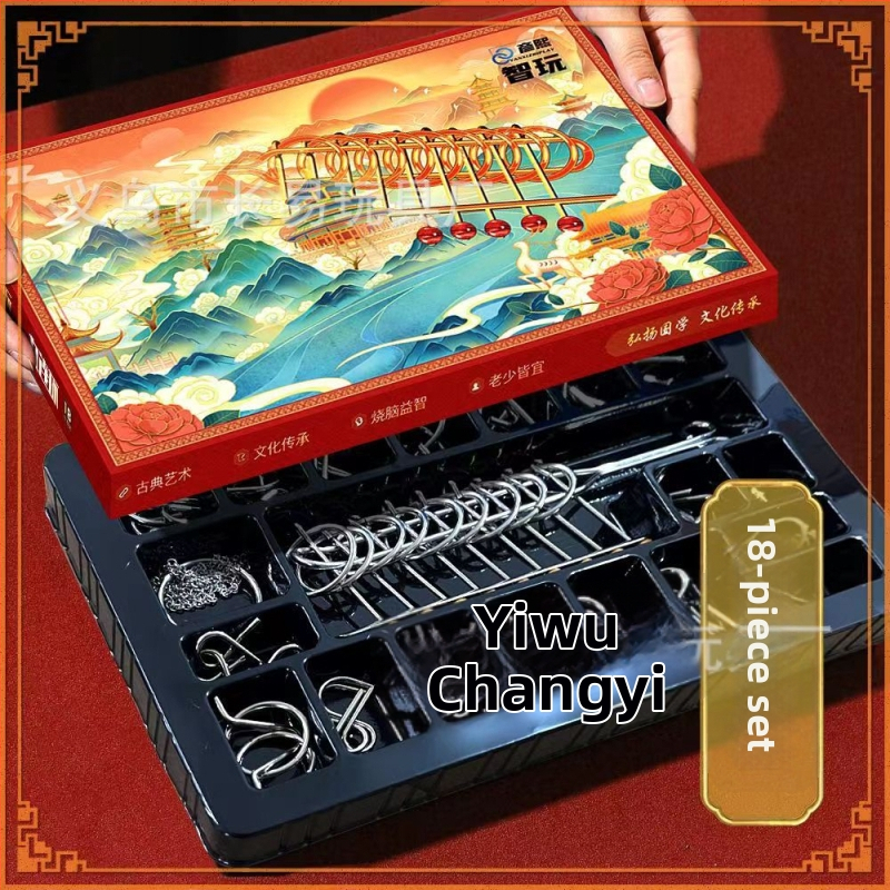 Puzzle devet prstenova — metalni, željezna konstrukcija, inteligentna zagonetka za otvaranje prstena, uzrast 7–14