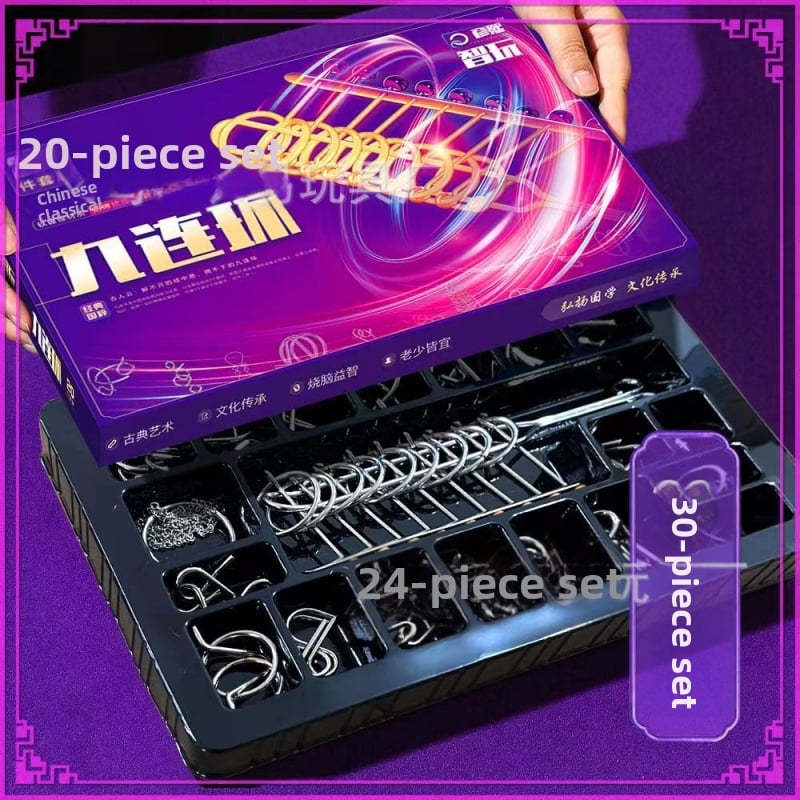 Puzzle devet prstenova — metalni, željezna konstrukcija, inteligentna zagonetka za otvaranje prstena, uzrast 7–14