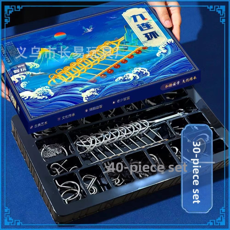 Puzzle devet prstenova — metalni, željezna konstrukcija, inteligentna zagonetka za otvaranje prstena, uzrast 7–14