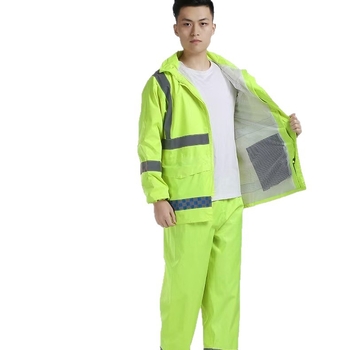 Set de rainwear pentru motocicletă din două piese: haină de ploaie integrală și pantaloni, țesătură Oxford, strat PVC impermeabil