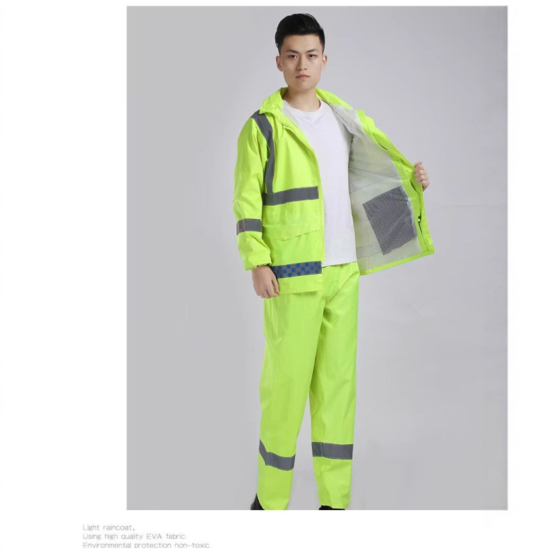 Set de rainwear pentru motocicletă din două piese: haină de ploaie integrală și pantaloni, țesătură Oxford, strat PVC impermeabil