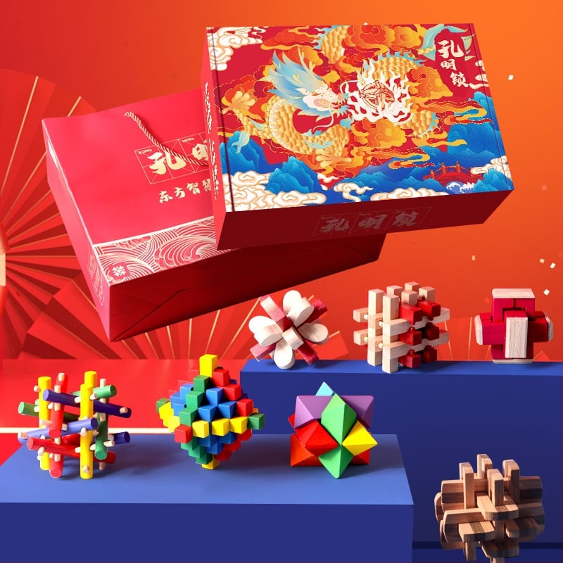 Drveni set Kongming/Luban zagonetke za dječake – edukativna mozgalica za rano obrazovanje, brain teaser, prilagodba logotipa DIY, uzrast 7–14 godina