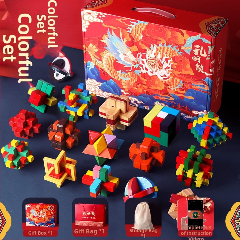 Drveni set Kongming/Luban zagonetke za dječake – edukativna mozgalica za rano obrazovanje, brain teaser, prilagodba logotipa DIY, uzrast 7–14 godina