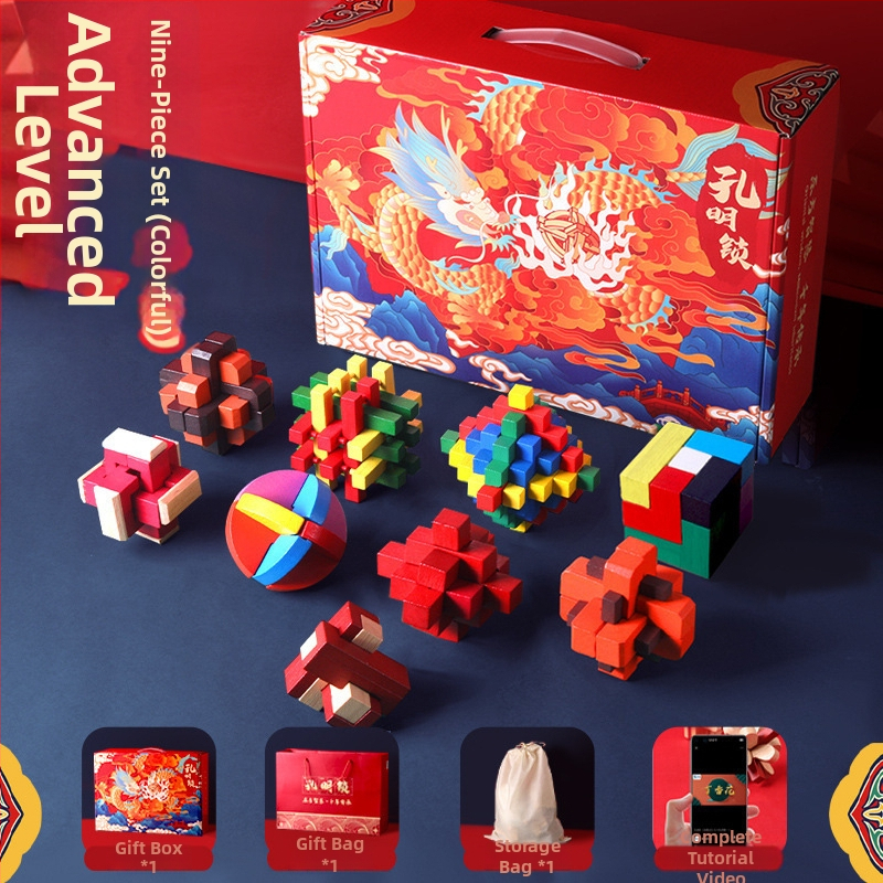 Drveni set Kongming/Luban zagonetke za dječake – edukativna mozgalica za rano obrazovanje, brain teaser, prilagodba logotipa DIY, uzrast 7–14 godina