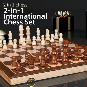 Drveni magnetski šah i dama set, 2-u-1, s figurama od masivnog drveta