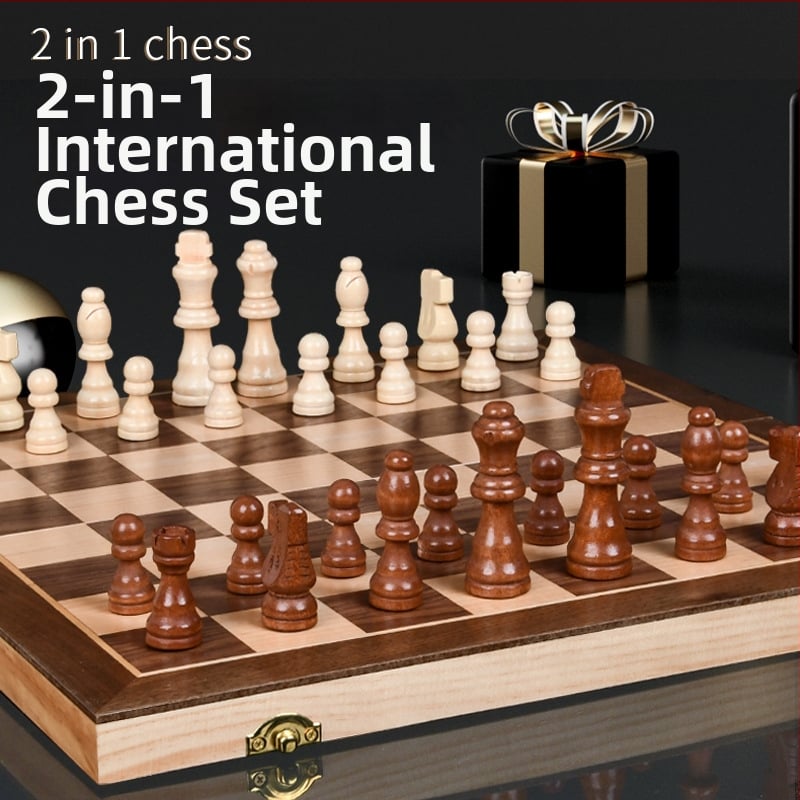 Drveni magnetski šah i dama set, 2-u-1, s figurama od masivnog drveta