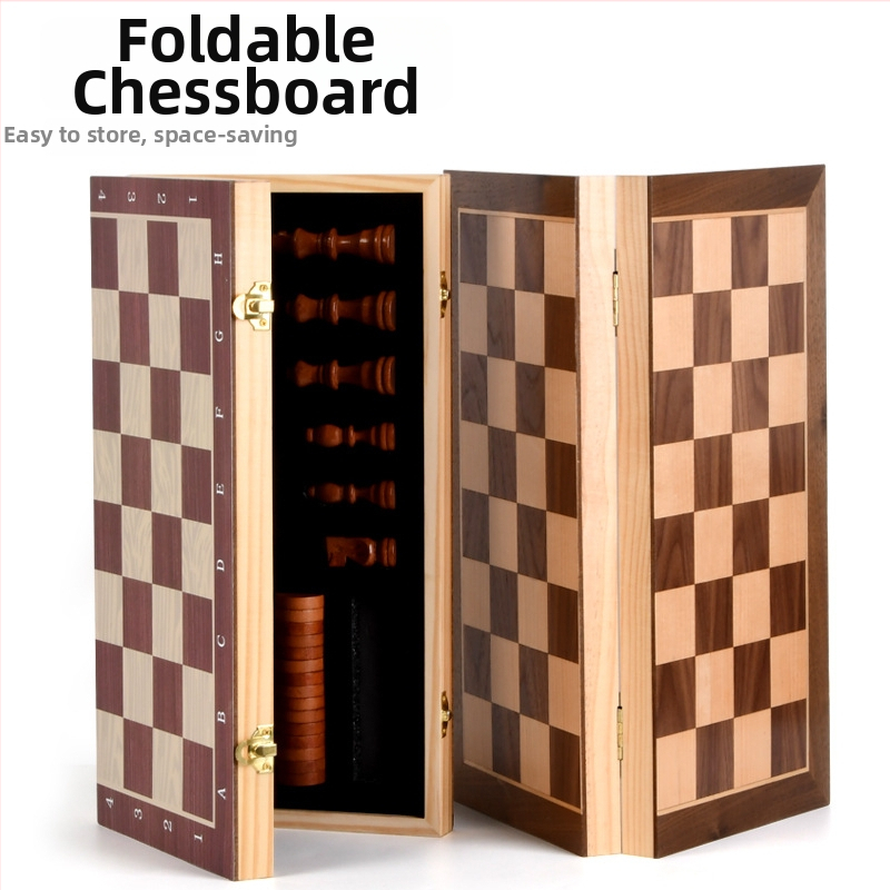 Drveni magnetski šah i dama set, 2-u-1, s figurama od masivnog drveta