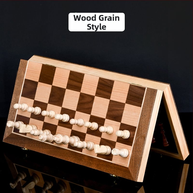 Drveni magnetski šah i dama set, 2-u-1, s figurama od masivnog drveta