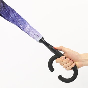 Ανάστροφη ομπρέλα διπλού στρώματος με σχεδίαση τύπου C για χέρια χωρίς χρήση, 8 βέργες, χειροκίνητο άνοιγμα/κλείσιμο, βέργες από ίνες και ράβδος από ίνες