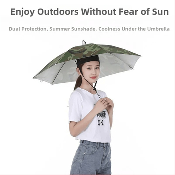 Ομπρέλα-καπέλο για το κεφάλι με σκελετό από σίδηρο 8 ραβδιά, ύφασμα πολυεστερικό 170T, πλαστικό κοντάρι και λαβή, χειροκίνητο άνοιγμα/κλείσιμο, κατάλληλη για εξωτερικές δραστηριότητες (ψάρεμα, φωτογράφηση)