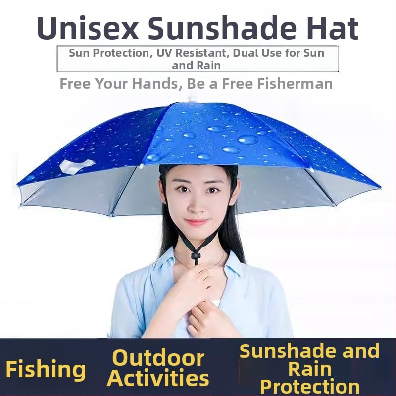 Ομπρέλα-καπέλο για το κεφάλι με σκελετό από σίδηρο 8 ραβδιά, ύφασμα πολυεστερικό 170T, πλαστικό κοντάρι και λαβή, χειροκίνητο άνοιγμα/κλείσιμο, κατάλληλη για εξωτερικές δραστηριότητες (ψάρεμα, φωτογράφηση)