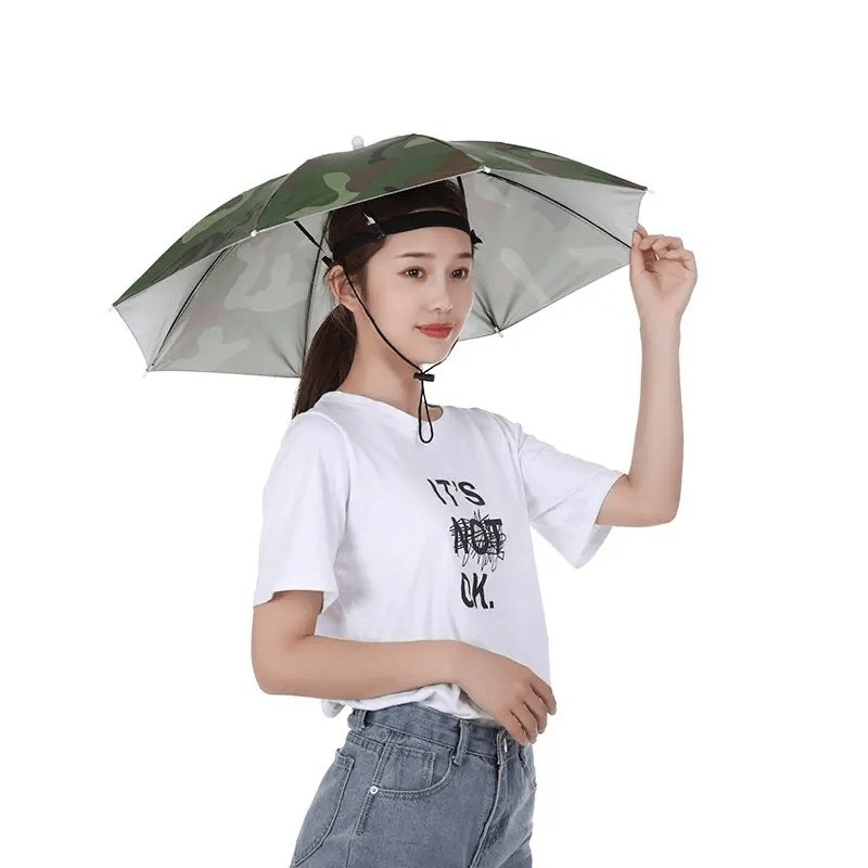 Ομπρέλα-καπέλο για το κεφάλι με σκελετό από σίδηρο 8 ραβδιά, ύφασμα πολυεστερικό 170T, πλαστικό κοντάρι και λαβή, χειροκίνητο άνοιγμα/κλείσιμο, κατάλληλη για εξωτερικές δραστηριότητες (ψάρεμα, φωτογράφηση)