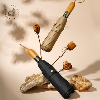 Rain Time automatski sklopivi kišobran s drvenom ručkom, aluminijski okvir s 8 rebara, tkanina 210T, klasični trodjelni dizajn