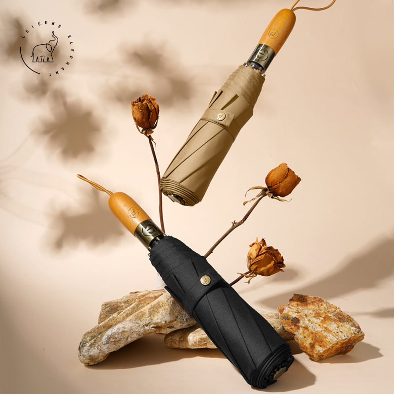 Rain Time automatski sklopivi kišobran s drvenom ručkom, aluminijski okvir s 8 rebara, tkanina 210T, klasični trodjelni dizajn