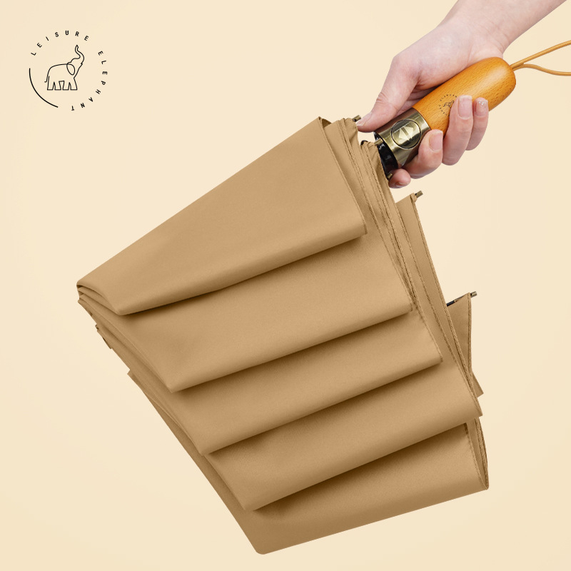 Rain Time automatski sklopivi kišobran s drvenom ručkom, aluminijski okvir s 8 rebara, tkanina 210T, klasični trodjelni dizajn