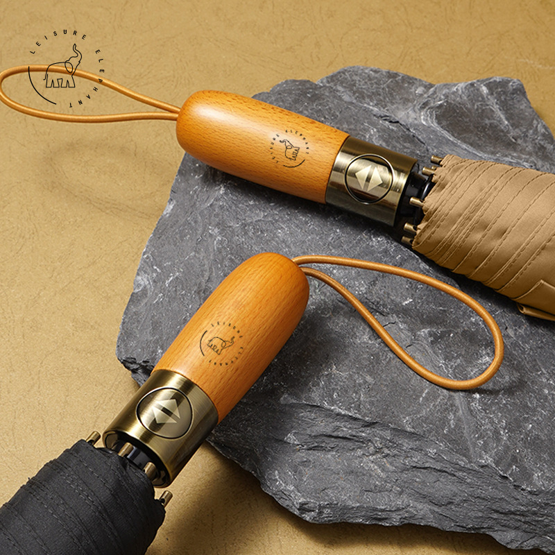 Rain Time automatski sklopivi kišobran s drvenom ručkom, aluminijski okvir s 8 rebara, tkanina 210T, klasični trodjelni dizajn