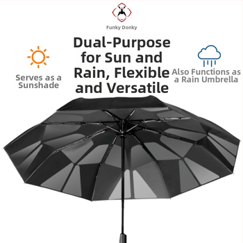 Umbrelă cu deschidere și închidere automate, 8 arce din aluminiu, design pliant în trei secțiuni, protecție UV, țesătură 190T