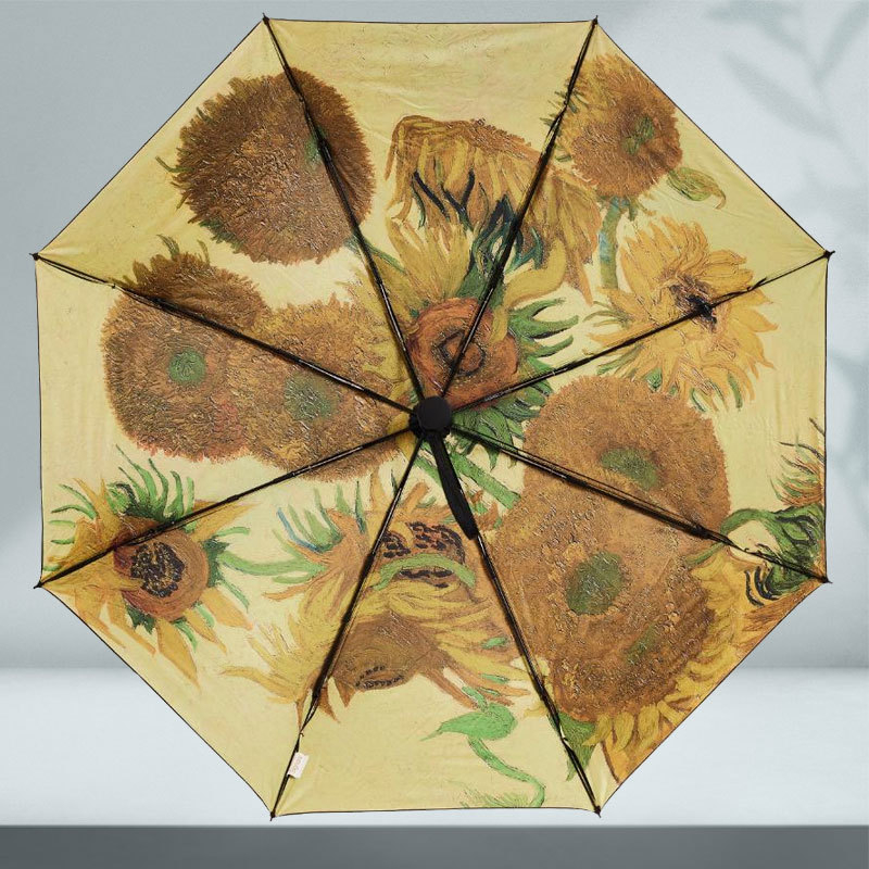 Umbrelă de publicitate cu motiv floarea soarelui, stil chinezesc, deschidere/închidere manuală, cadru din aliaj cu 8 brațe, țesătură 190T, mâner din plastic, personalizare logo