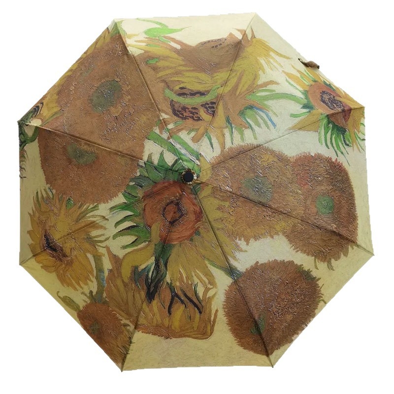 Umbrelă de publicitate cu motiv floarea soarelui, stil chinezesc, deschidere/închidere manuală, cadru din aliaj cu 8 brațe, țesătură 190T, mâner din plastic, personalizare logo