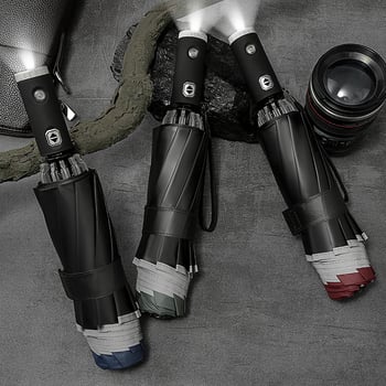 LED osvijetljeni automatski obrnuti kišobran, trostrani reklamni kišobran s UV zaštitom, aluminijski rebri