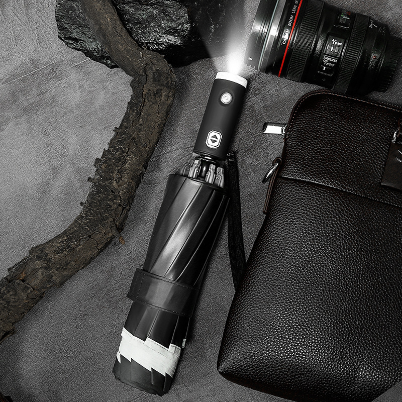 LED osvijetljeni automatski obrnuti kišobran, trostrani reklamni kišobran s UV zaštitom, aluminijski rebri