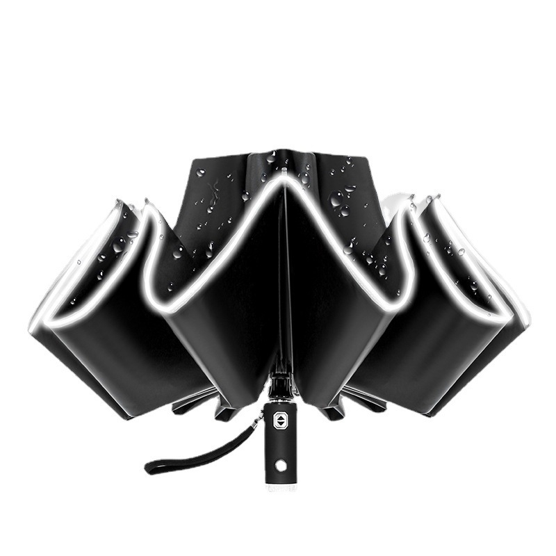 LED osvijetljeni automatski obrnuti kišobran, trostrani reklamni kišobran s UV zaštitom, aluminijski rebri