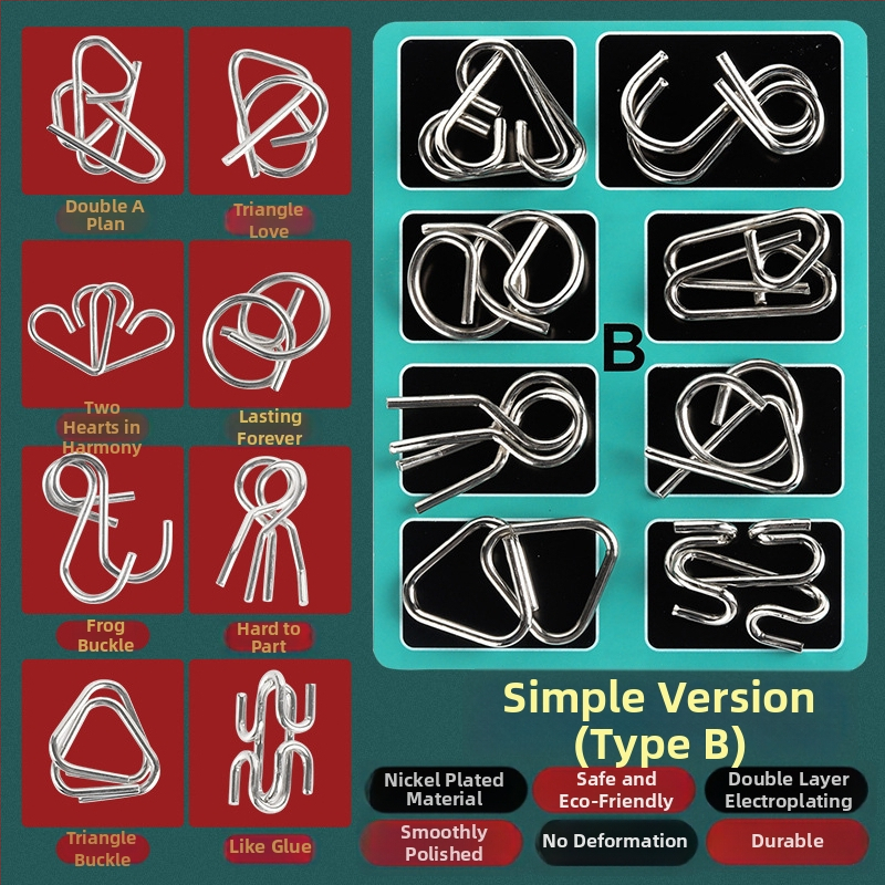 Metalni puzzle s devet prstenova — 8-dijelni set, edukativna igra za uzrast 15–35 godina