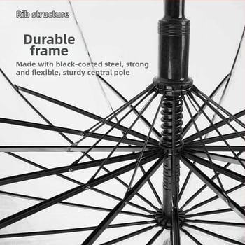 16-okraki ojačani prozirni poslovni kišobran s prilagođenim logotipom, automatsko otvaranje, duga drška — korporativni reklamni kišobrani, veleprodaja