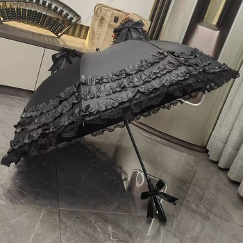 Lolita kišobran s dugom drškom u gotičkom stilu princeze, kupola u obliku uha, aluminijski okvir sa 8 rebara, ručno otvaranje, tkanina otporna na udarce uz vinilno ljepilo
