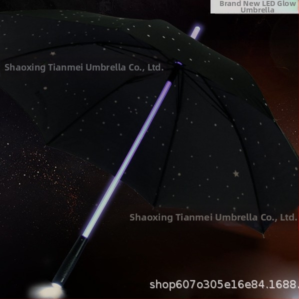 LED osvijetljeni kišobran sa srednjim drškom, automatsko otvaranje, ručno zatvaranje, 8 rebara od vlakana, EVA osovina, mogućnost prilagođenog logotipa