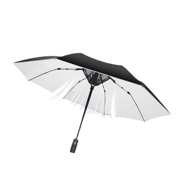 Sklopivi kišobran s integriranim ventilatorom za hlađenje, 8 rebara okvira, automatsko otvaranje, tkanina 210T, šipka od legure