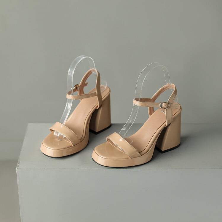 Sandale damă cu deget deschis și design gol, cataramă, partea superioară din microfibră, talpă din cauciuc, vârf rotund