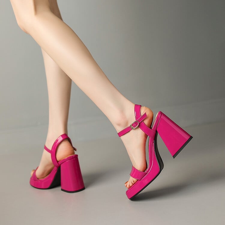 Sandale damă cu deget deschis și design gol, cataramă, partea superioară din microfibră, talpă din cauciuc, vârf rotund