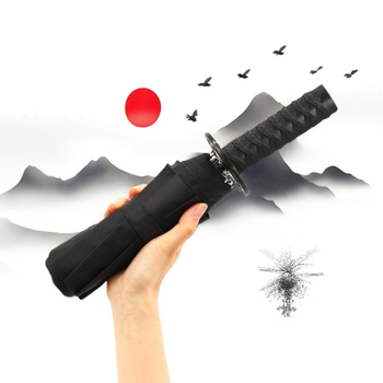 Kišobran s kreativnom samurajskom drškom, japanski stil, 8 rebara od vlakna, kratki dizajn, ručno otvaranje