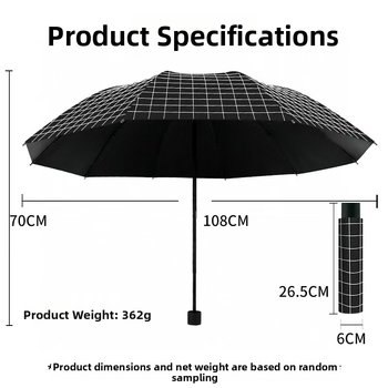 Vinil karirani sklopivi kišobran s UPF 30+ zaštitom od sunca, ručno otvaranje/zatvaranje, okvir od željeza s 10 rebara, tkanina 190T vinil, mogućnost otiska logotipa