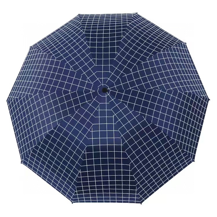 Vinil karirani sklopivi kišobran s UPF 30+ zaštitom od sunca, ručno otvaranje/zatvaranje, okvir od željeza s 10 rebara, tkanina 190T vinil, mogućnost otiska logotipa