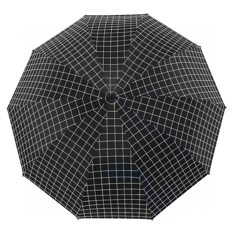Vinil karirani sklopivi kišobran s UPF 30+ zaštitom od sunca, ručno otvaranje/zatvaranje, okvir od željeza s 10 rebara, tkanina 190T vinil, mogućnost otiska logotipa